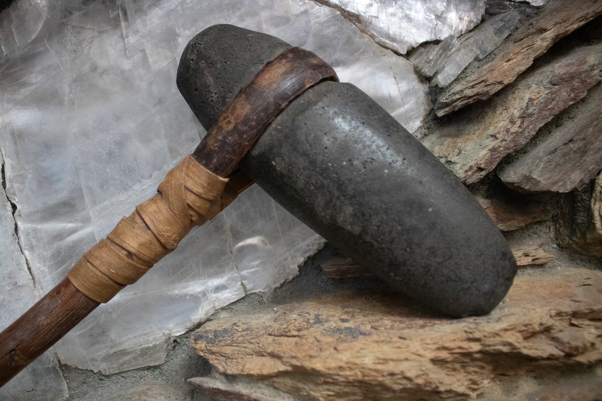 Antique Primitive Wooden 19th Century Stone Mallet Hammer