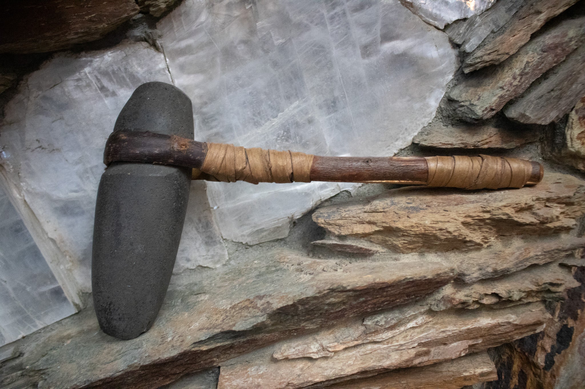 Antique Primitive Wooden 19th Century Stone Mallet Hammer