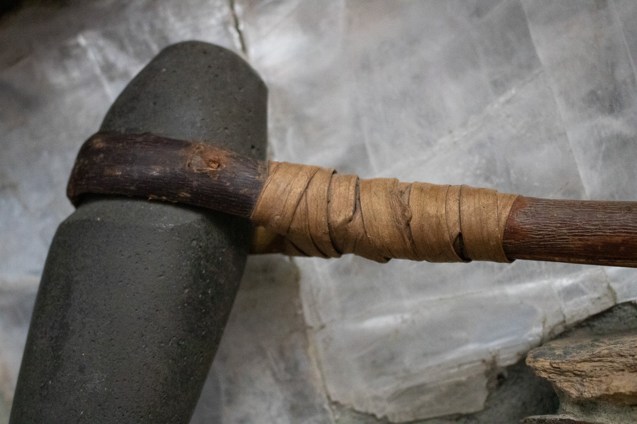 Antique Primitive Wooden 19th Century Stone Mallet Hammer