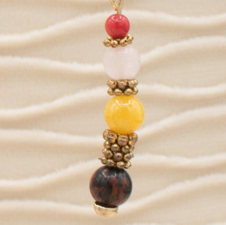 Red White Yellow Brown Gold Beaded Dangle Earrings