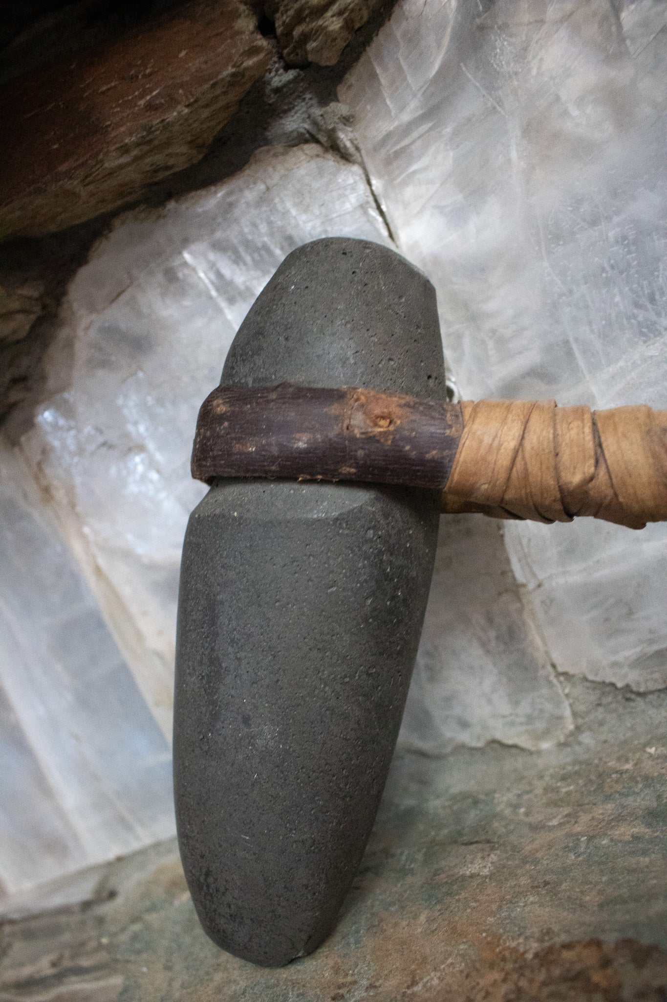 Antique Primitive Wooden 19th Century Stone Mallet Hammer