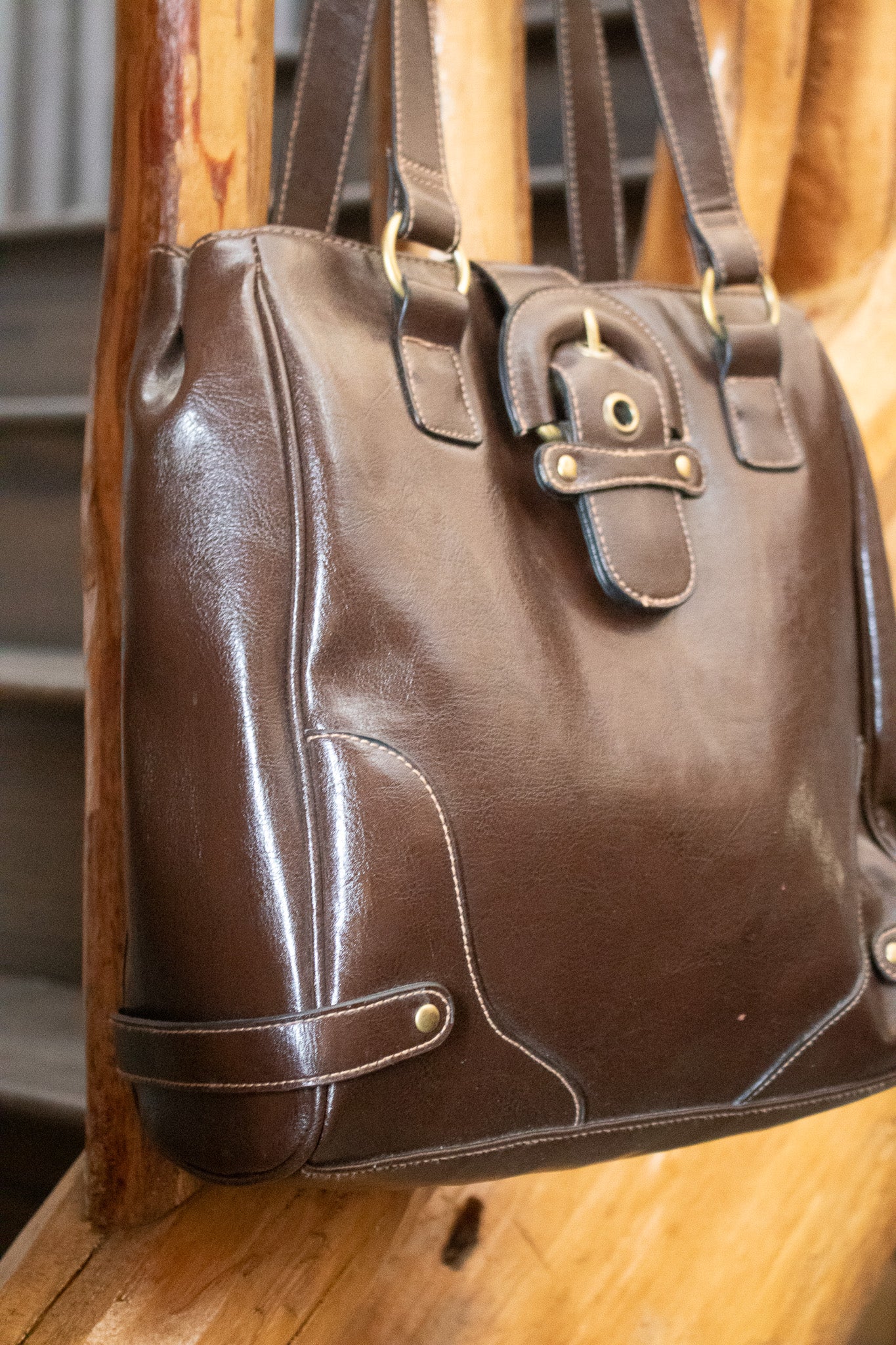 Dark Brown Purse with a Magnetic Buckle Closure