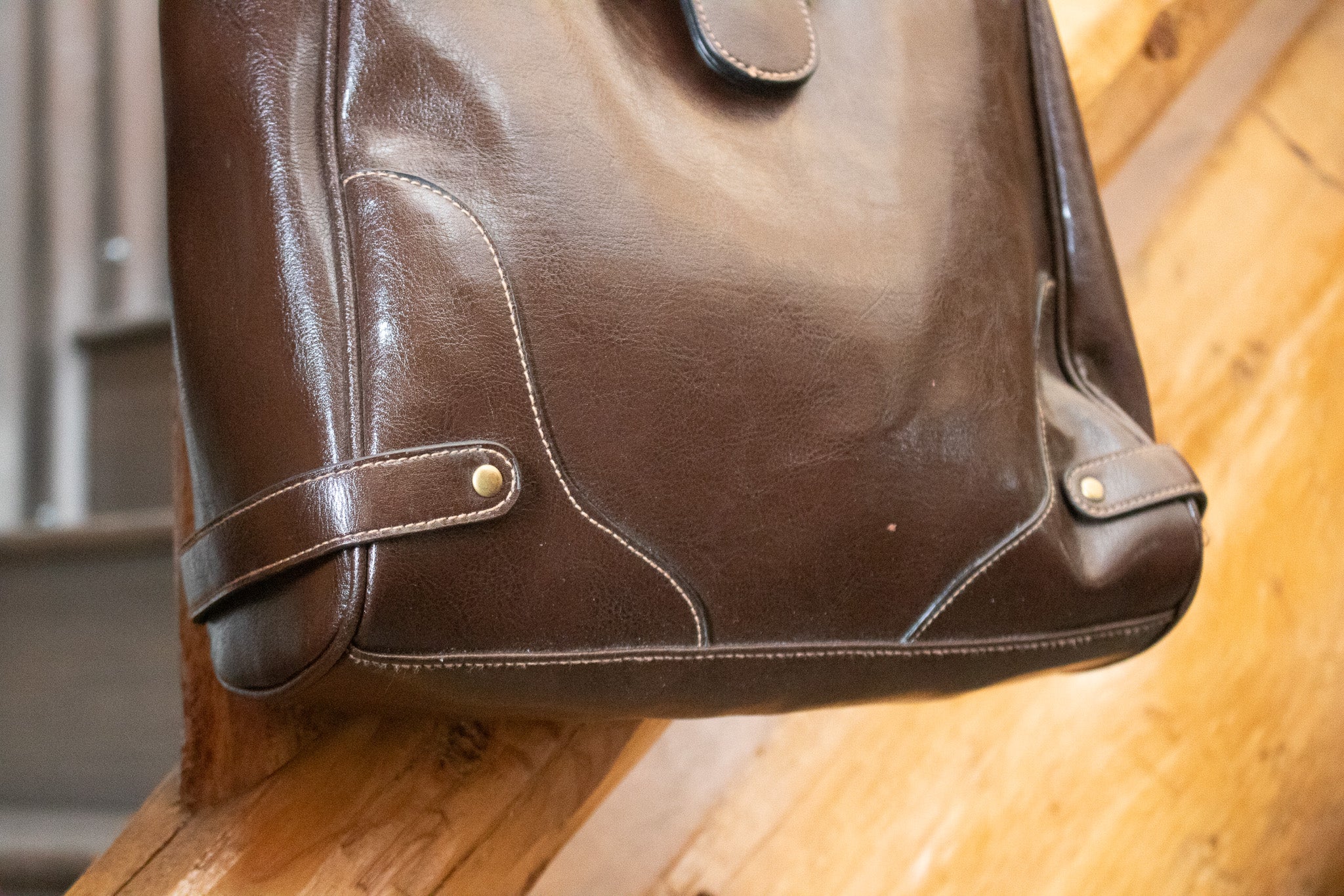 Dark Brown Purse with a Magnetic Buckle Closure