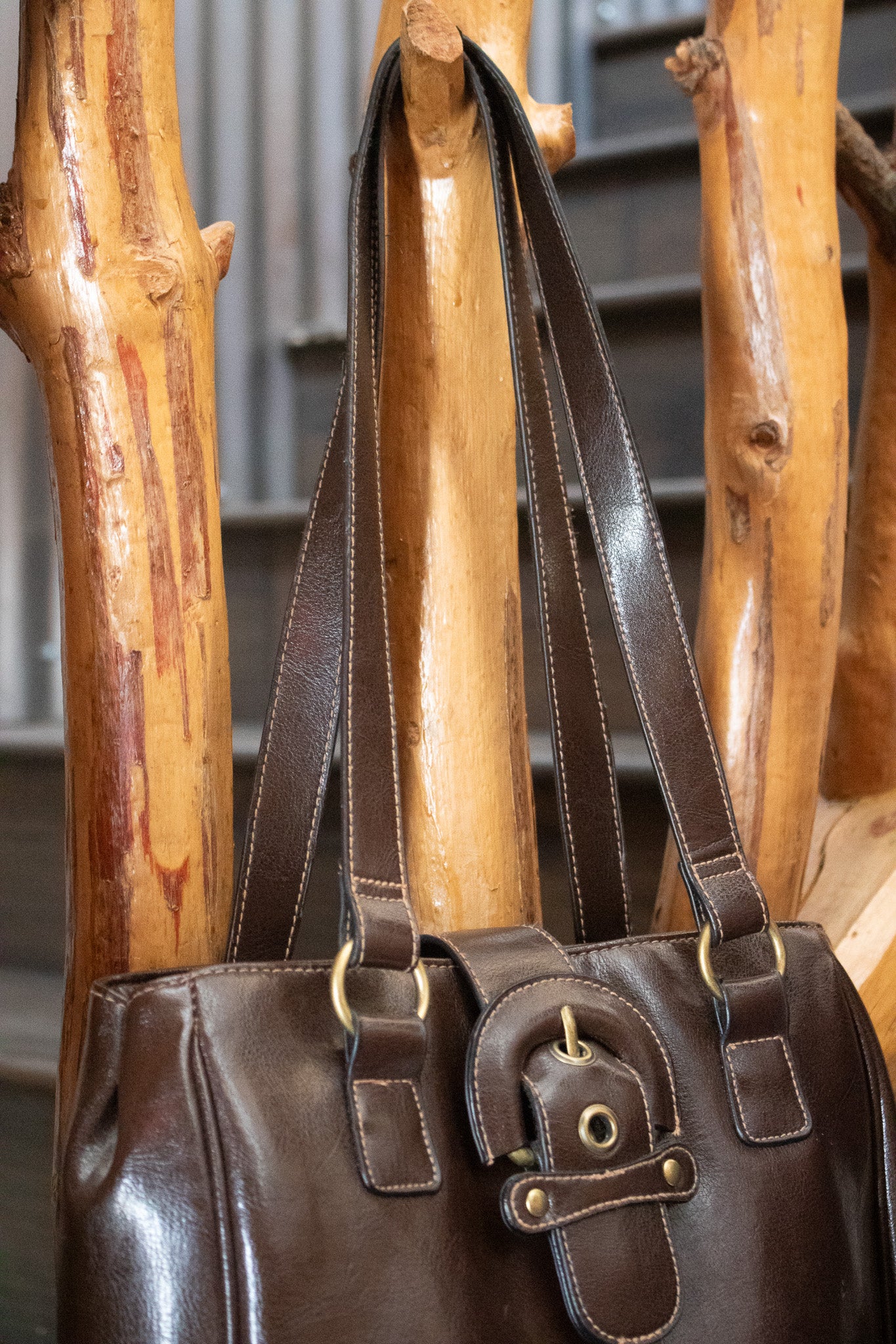 Dark Brown Purse with a Magnetic Buckle Closure