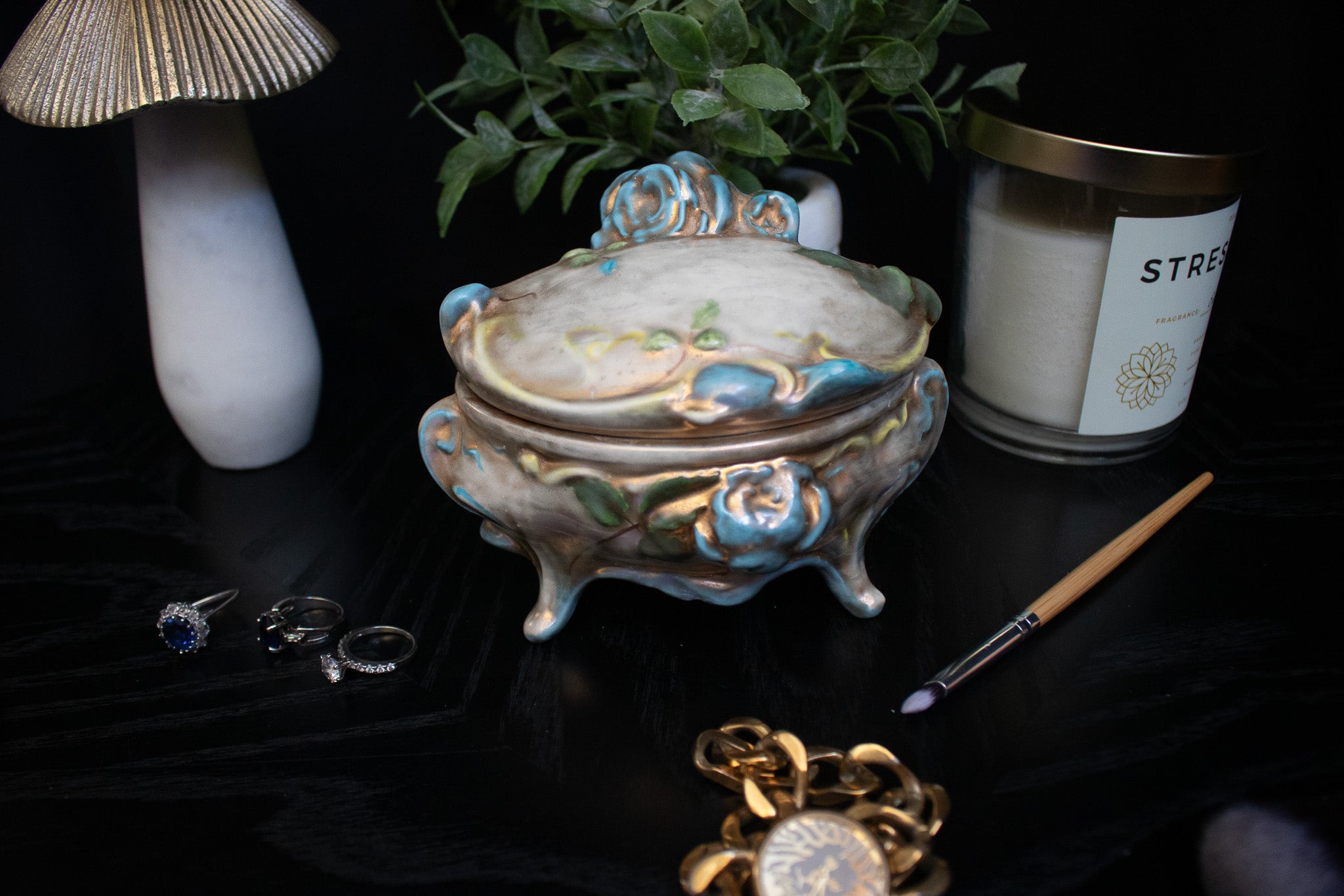 Gold and Blue Rose Jewelry Box