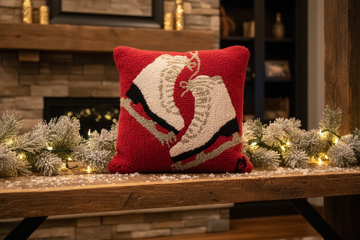 Chandler Four Corners Red Holiday Decorative Throw Pillows With Ice Skates