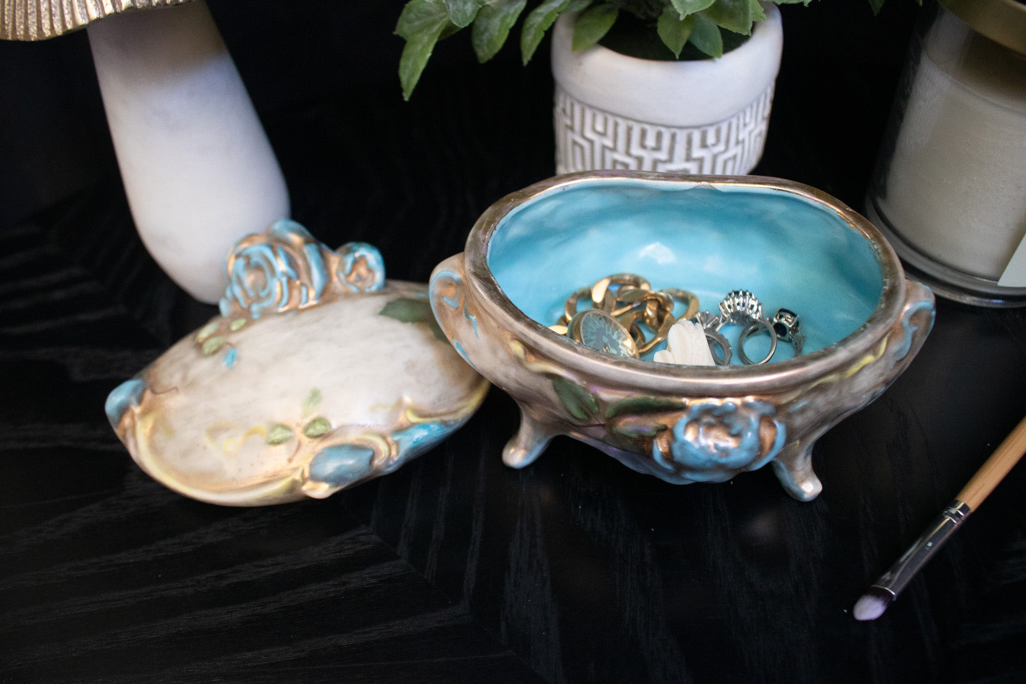 Gold and Blue Rose Jewelry Box