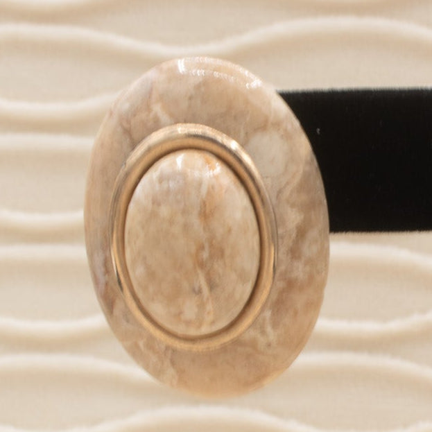 Oval Cream Colored Presious Marble Stone Earring Studs