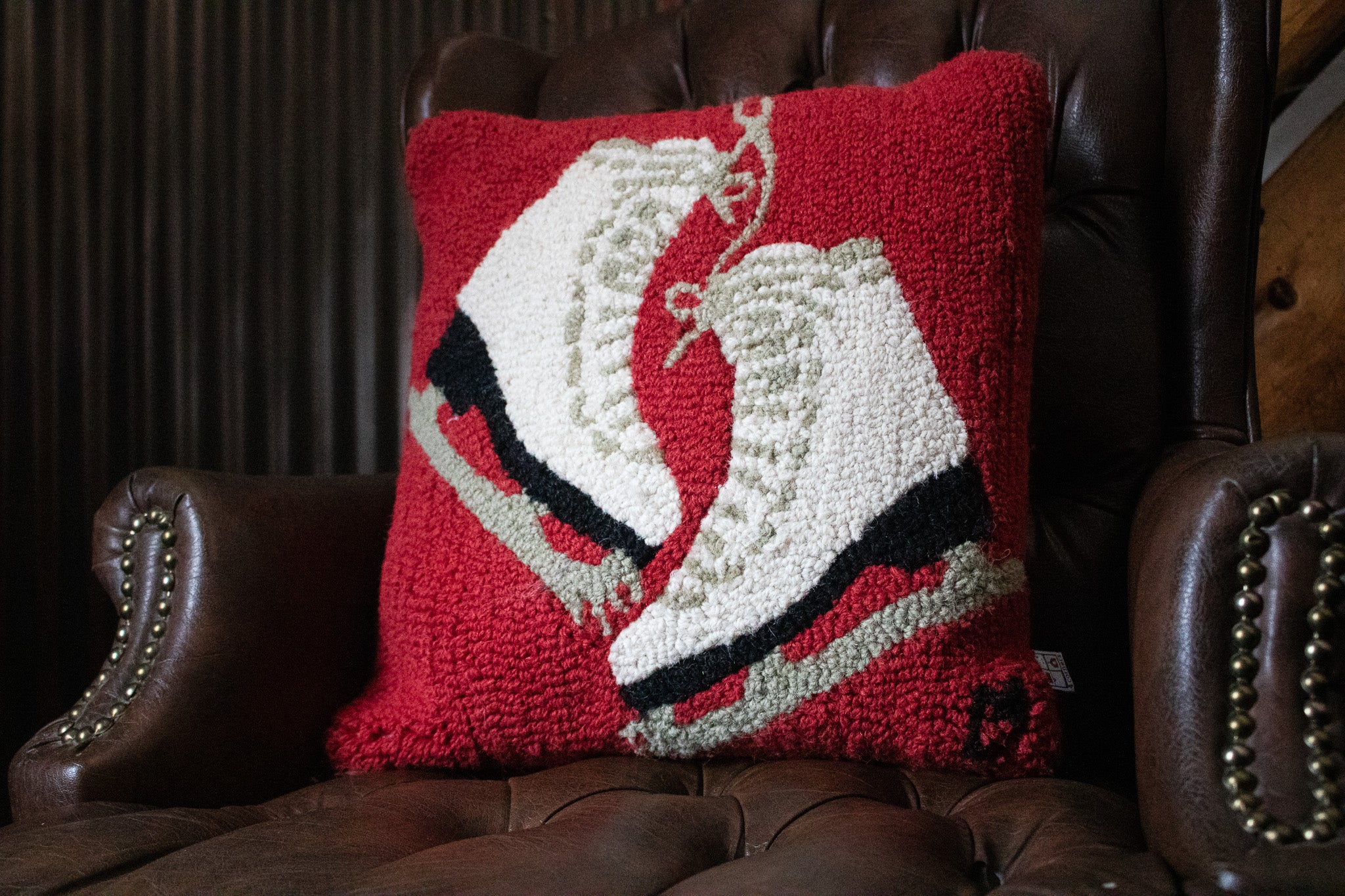 Chandler Four Corners Red Holiday Decorative Throw Pillows With Ice Skates