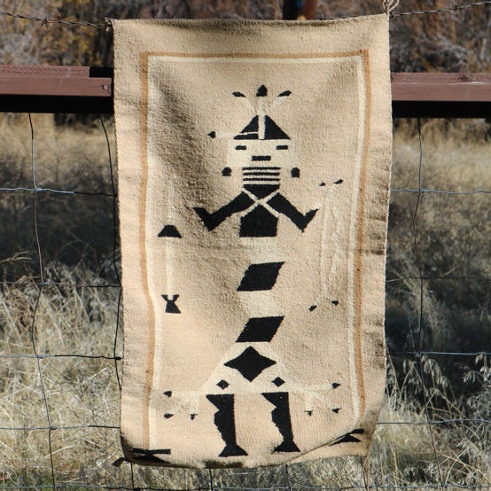 Vintage 1970s Navajo Single Yei Figure Handwoven Wool Rug - 21.5x35 inches
