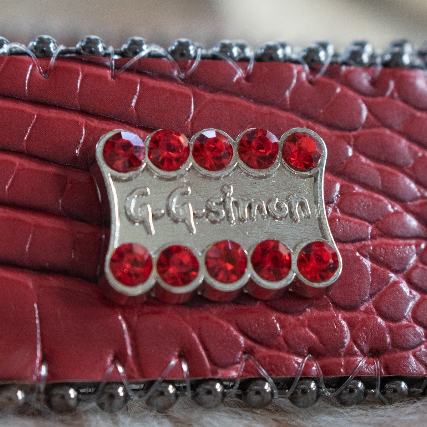G.G. Simon Red Rhinestone Faux-Snakeskin Punk Buckle Belt
