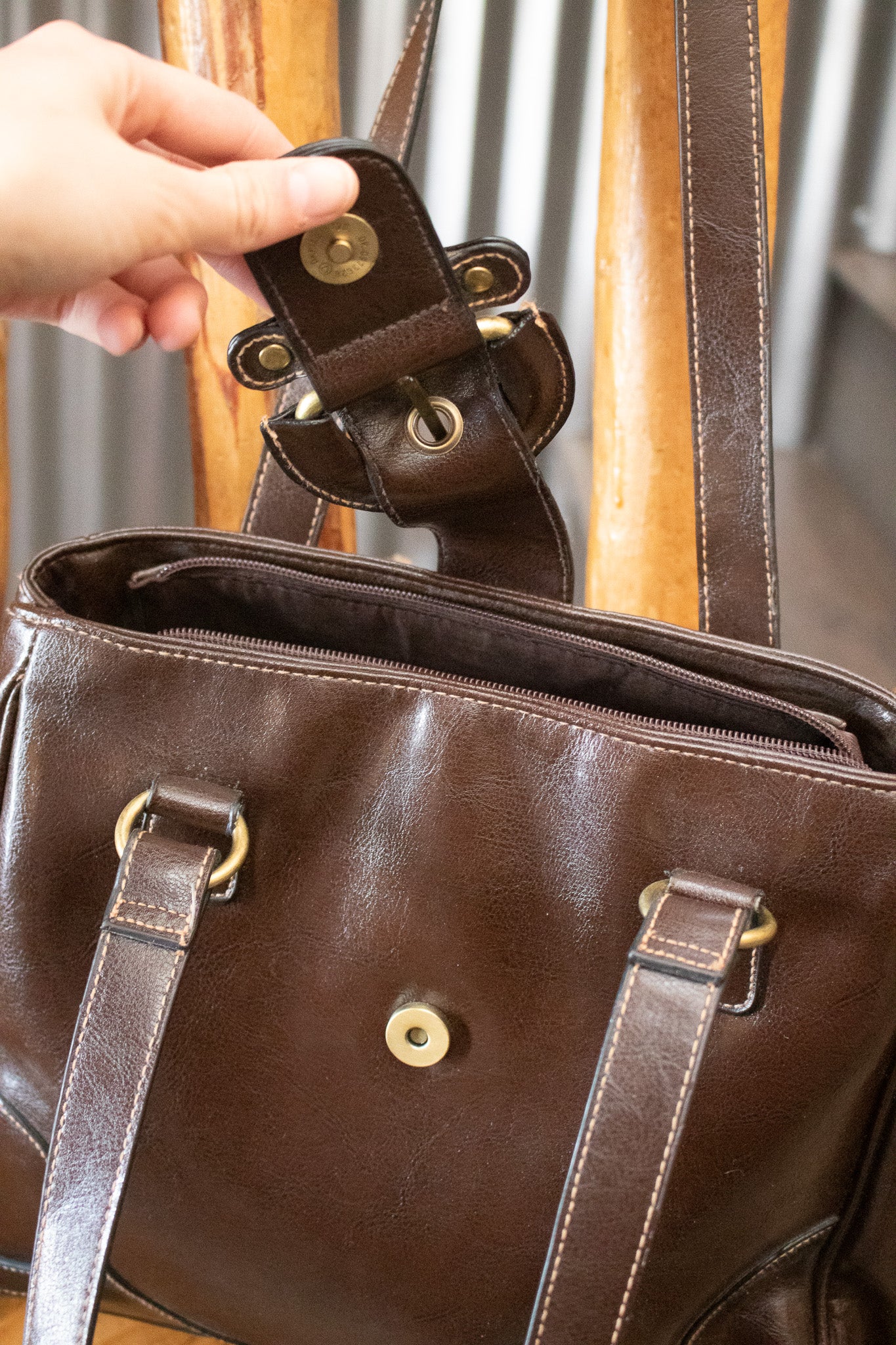 Dark Brown Purse with a Magnetic Buckle Closure