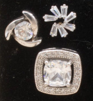 3 Piece Cubic Silver Zirconia Stone Earring Stud Set
