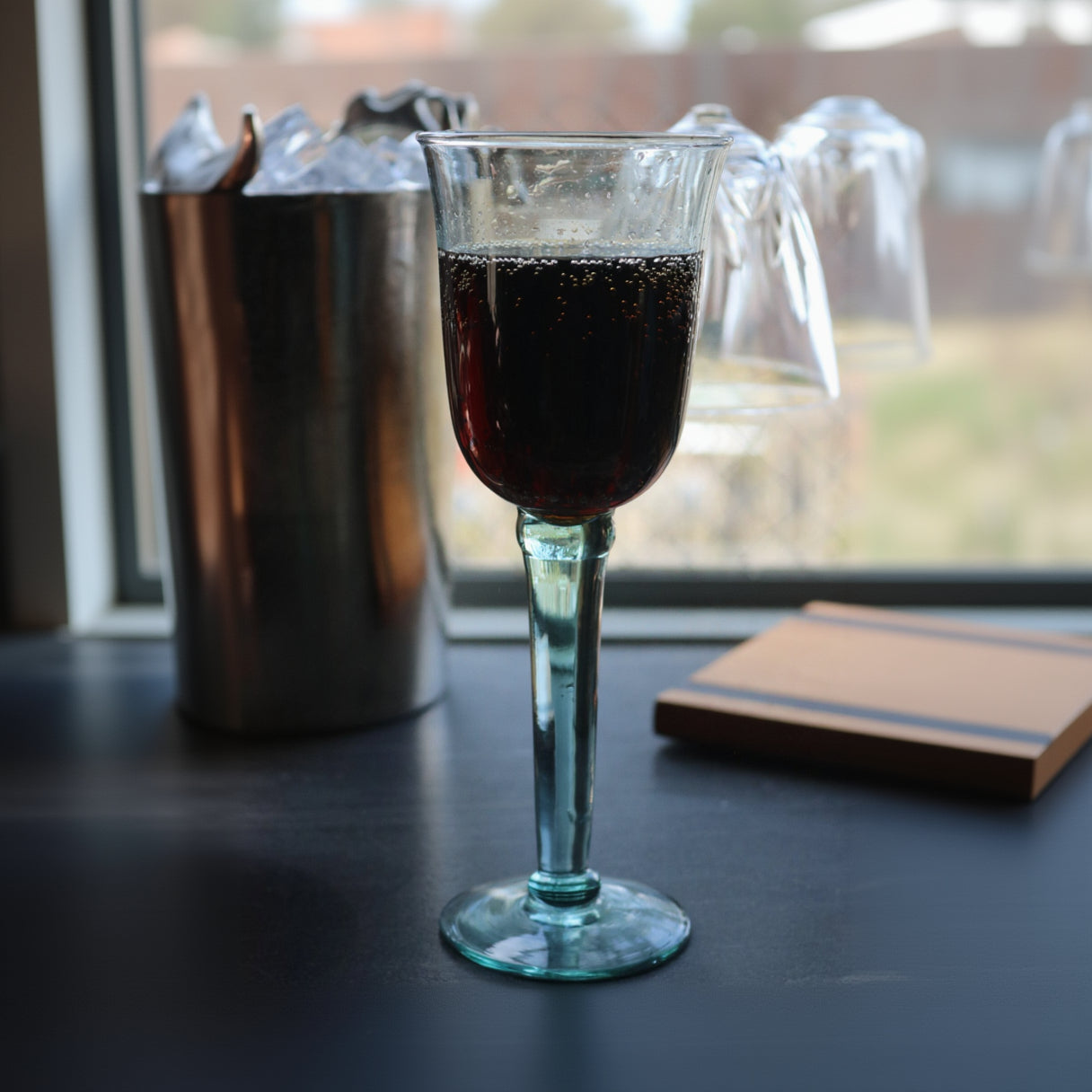 Vintage Green-Tinted Wine Glasses  7 5/8" with Thick Stems