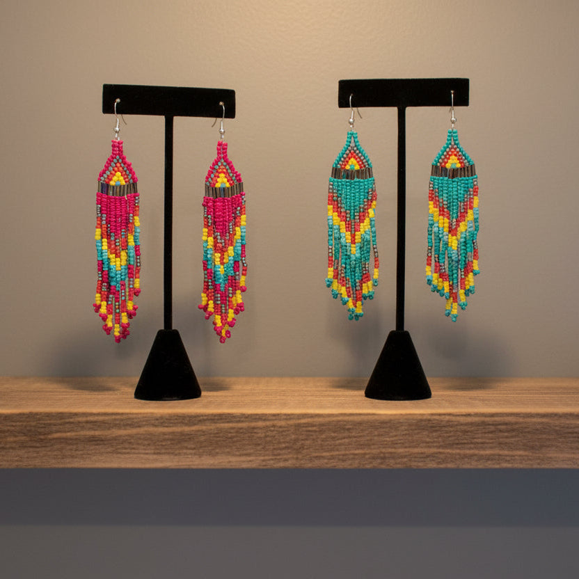 Hand Beaded Aztec Design Boho Earrings