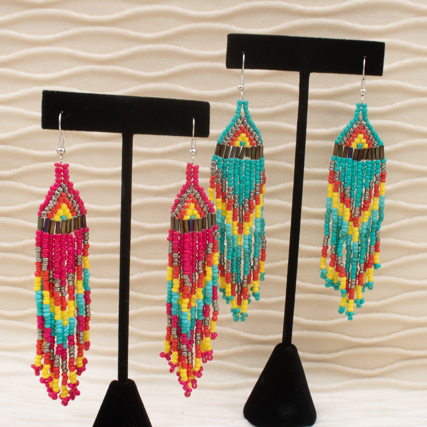 Hand Beaded Aztec Design Boho Earrings