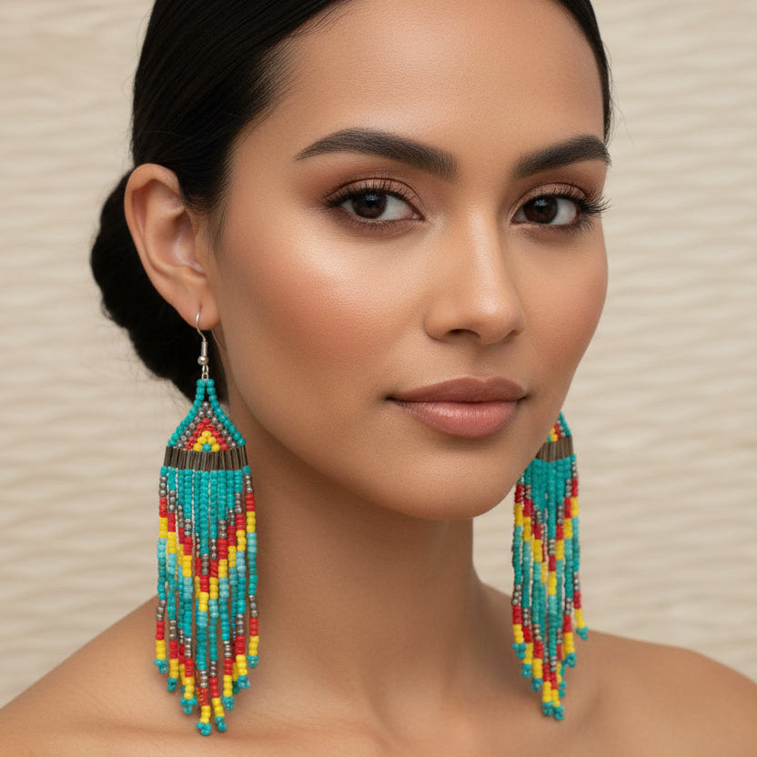 Hand Beaded Aztec Design Boho Earrings