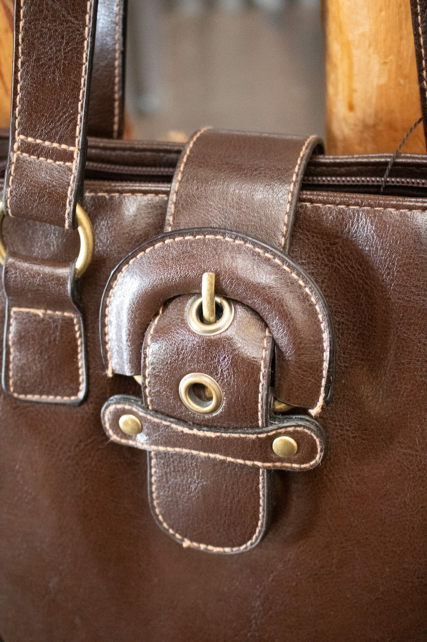 Dark Brown Purse with a Magnetic Buckle Closure