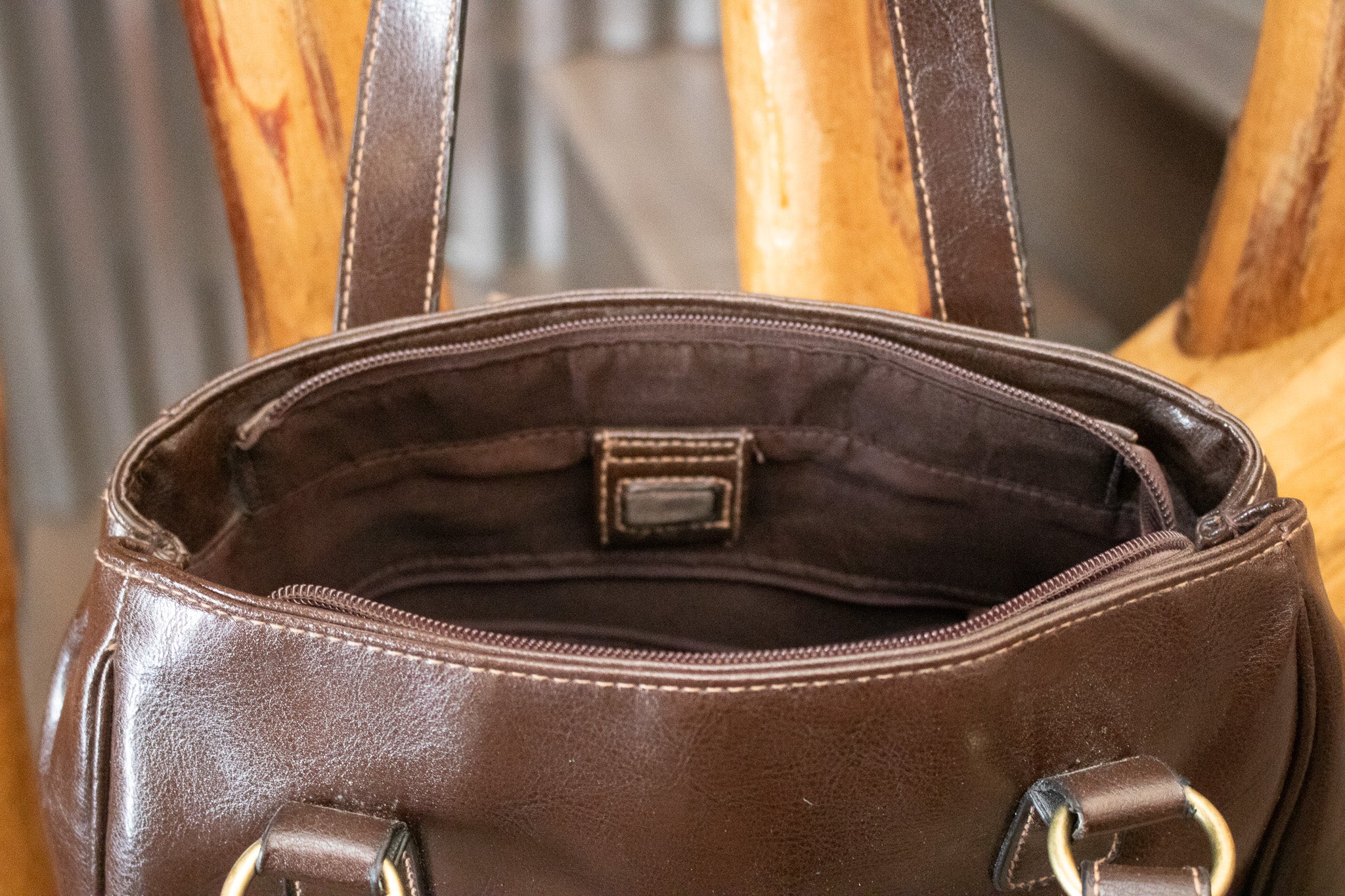 Dark Brown Purse with a Magnetic Buckle Closure