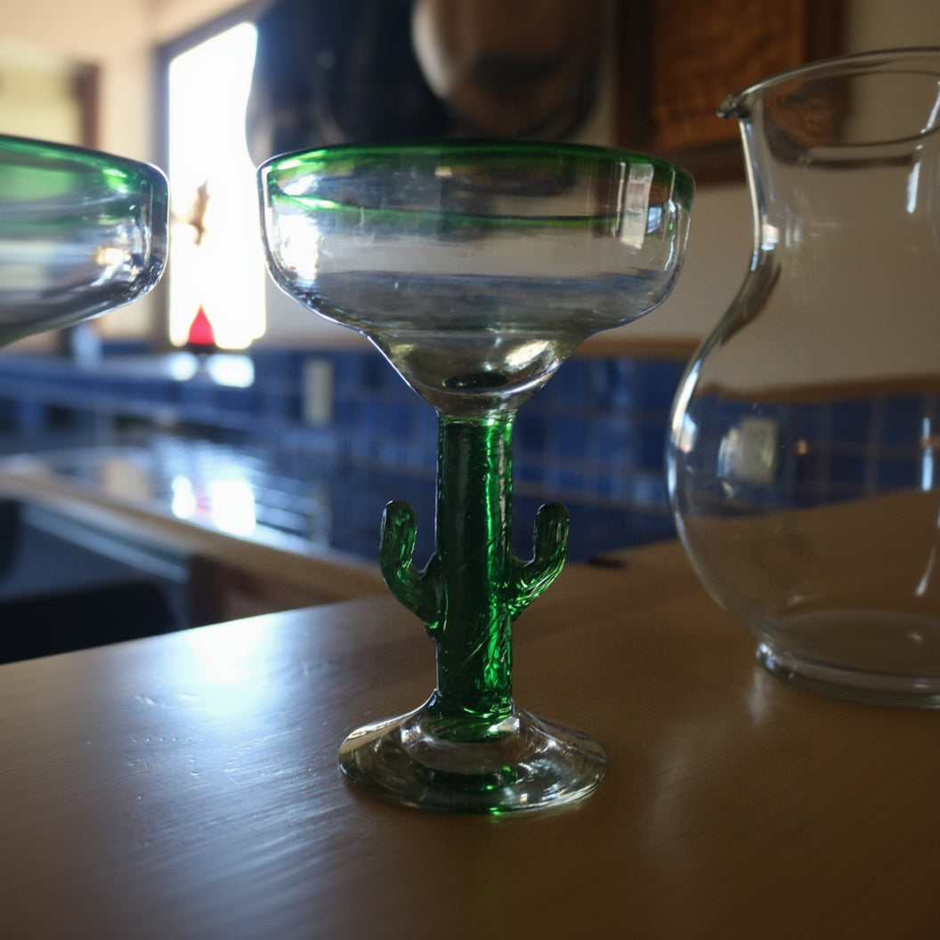 Set Of 4 Libbey Cactus Margarita Glasses With 1 Matching Pitcher