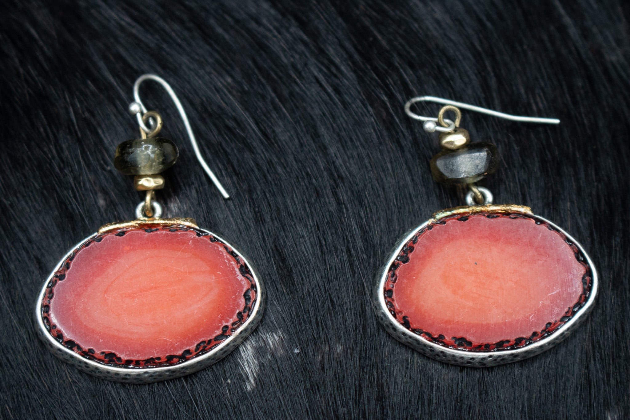 Oval Cut Raw Stone Agate Bezel Set Chicos Earrings