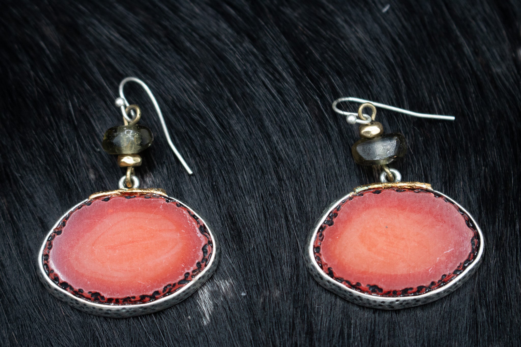 Oval Cut Raw Stone Agate Bezel Set Chicos Earrings