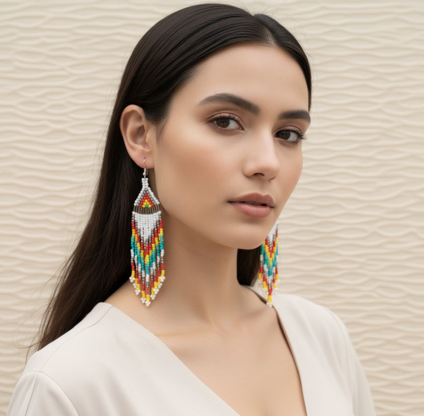 Hand Beaded Aztec Design Boho Earrings