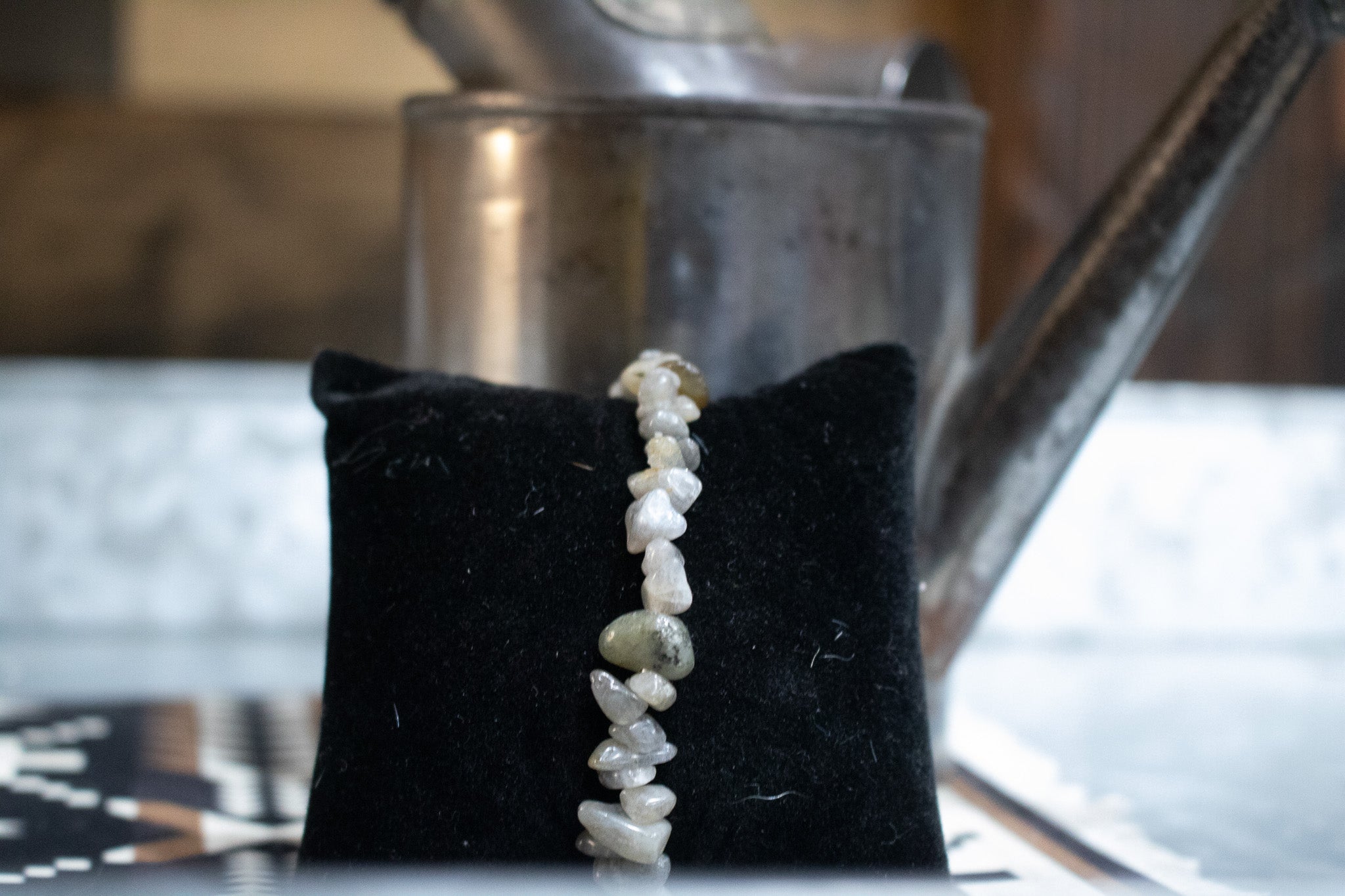 Grey Laborite Stone Beaded Stretchy Bracelet
