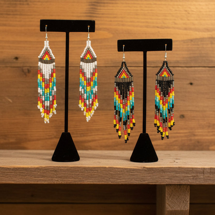 Hand Beaded Aztec Design Boho Earrings