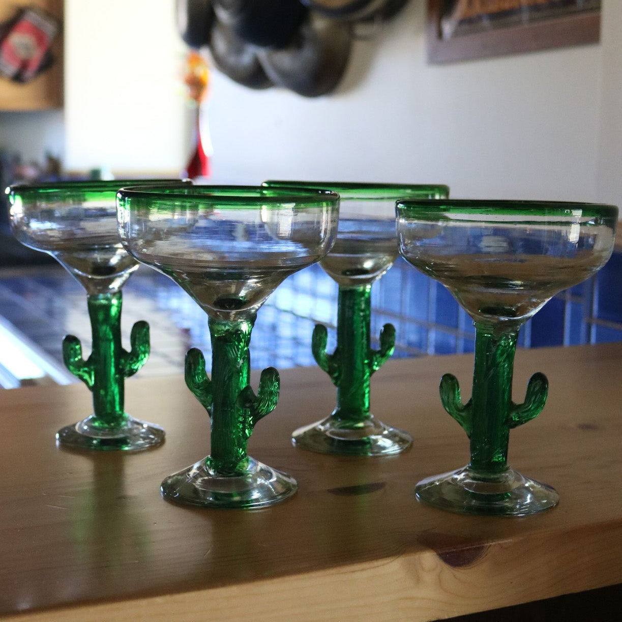 Set Of 4 Libbey Cactus Margarita Glasses With 1 Matching Pitcher
