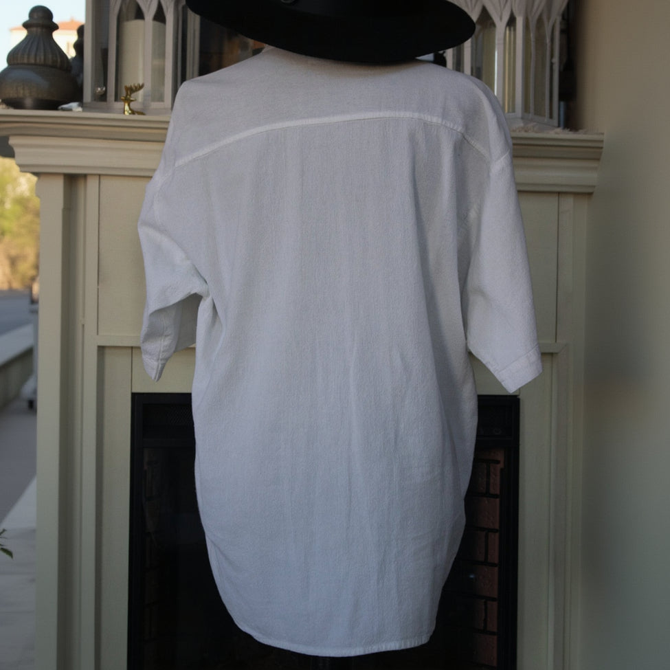 Mushue White Men's Button Down Bear Claw Dreamcatcher Embroidered Cotton Shirt
