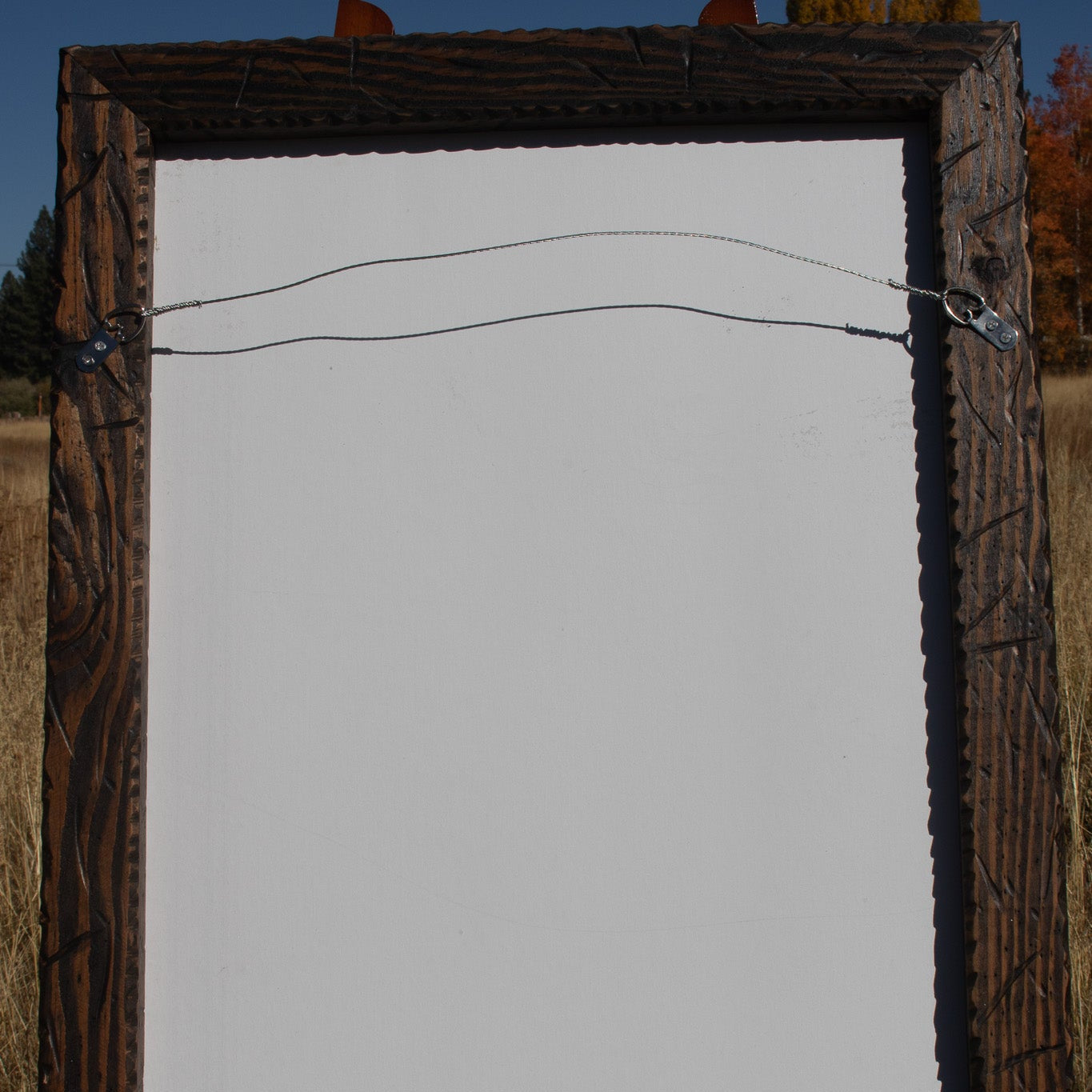 Large Framed Artwork Featuring 3 Skier Signed by Jane Carlson
