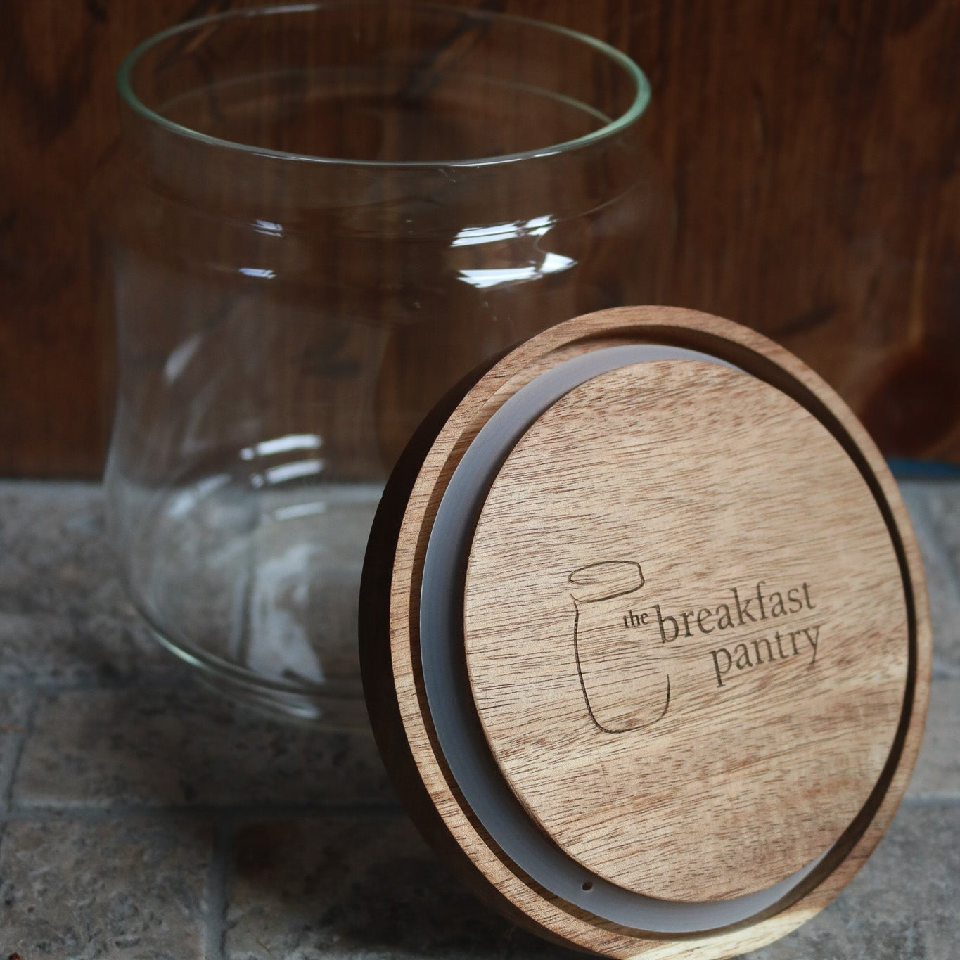 The Breakfast Pantry Jumbo Medium Glass Canister with Acacia Wood Lid
