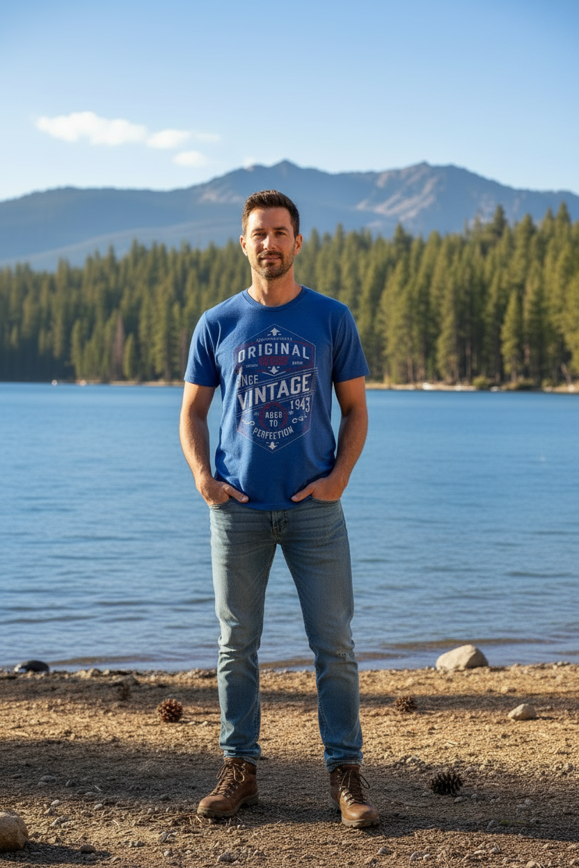 "Aged to Perfection" Vintage Style Blue Tee