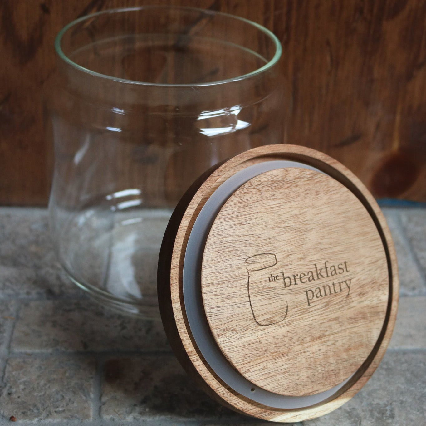 The Breakfast Pantry Jumbo Medium Glass Canister with Acacia Wood Lid