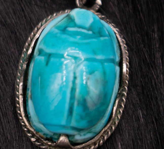 Sterling Silver Hand Crafted Turquoise Stone Scarab Beetle Drop Earrings