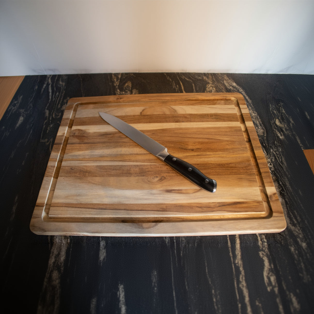 Large Ribbed Rectangle Wooden Cutting Board Butcher Block Serving Board 2 Sizes Available