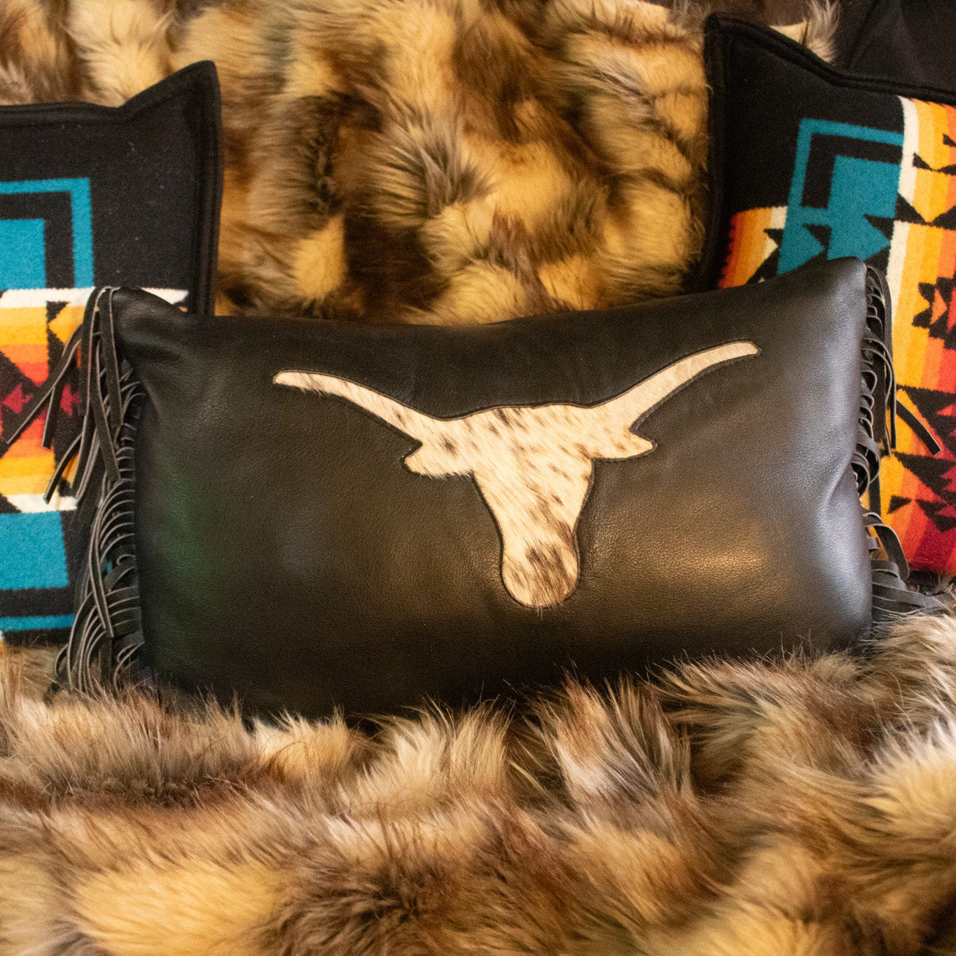 Leather Cowhide Bull Decorative Throw Pillow