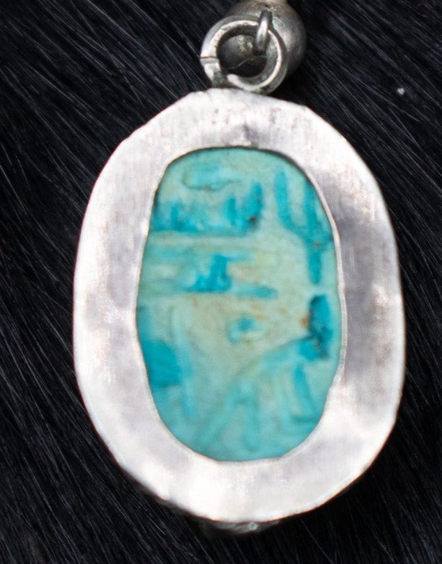 Sterling Silver Hand Crafted Turquoise Stone Scarab Beetle Drop Earrings
