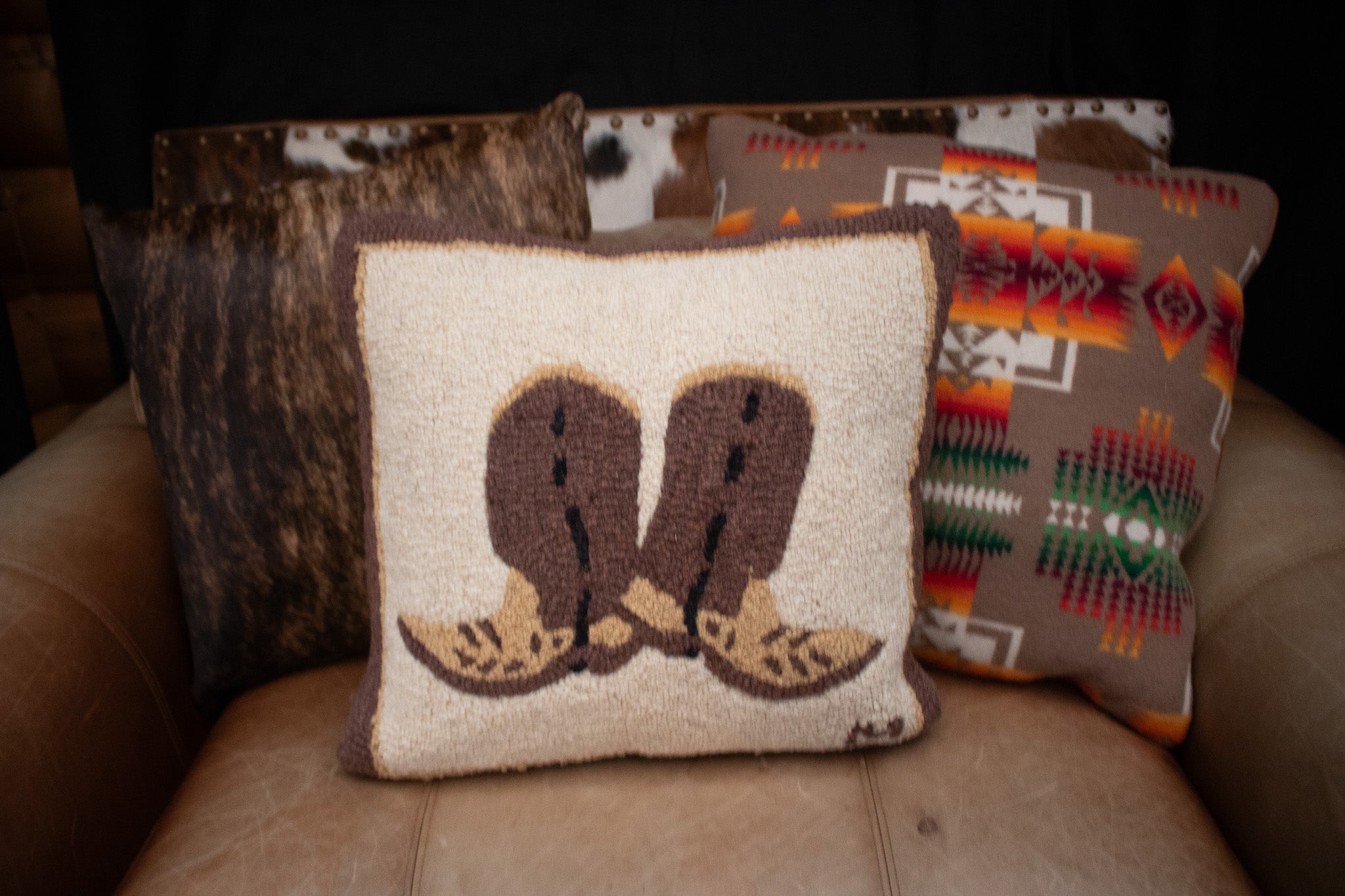 Latch Hook Design Chandler 4 Corner's Cowboy Boots Pillow