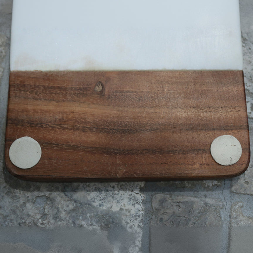 Chopping Board - Small Paddle with White Stone Faux-marble with Wood End