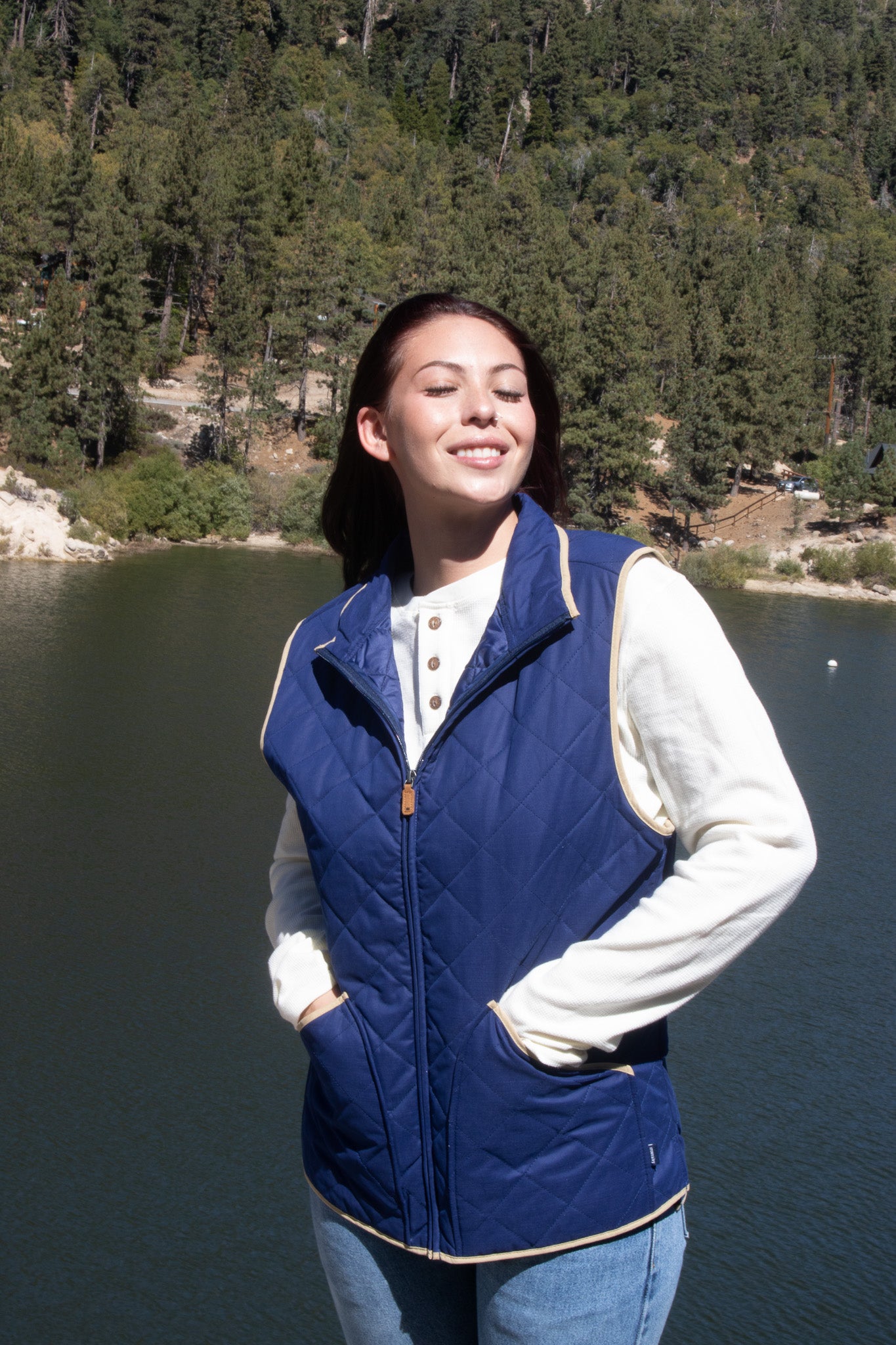 Crown & Ivy Quilted Vest Blue Eve