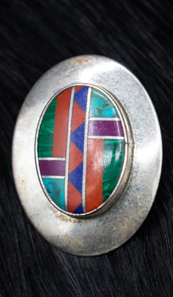 Sterling Silver Symmetrical inlayed Oval Stone Stud Earrings