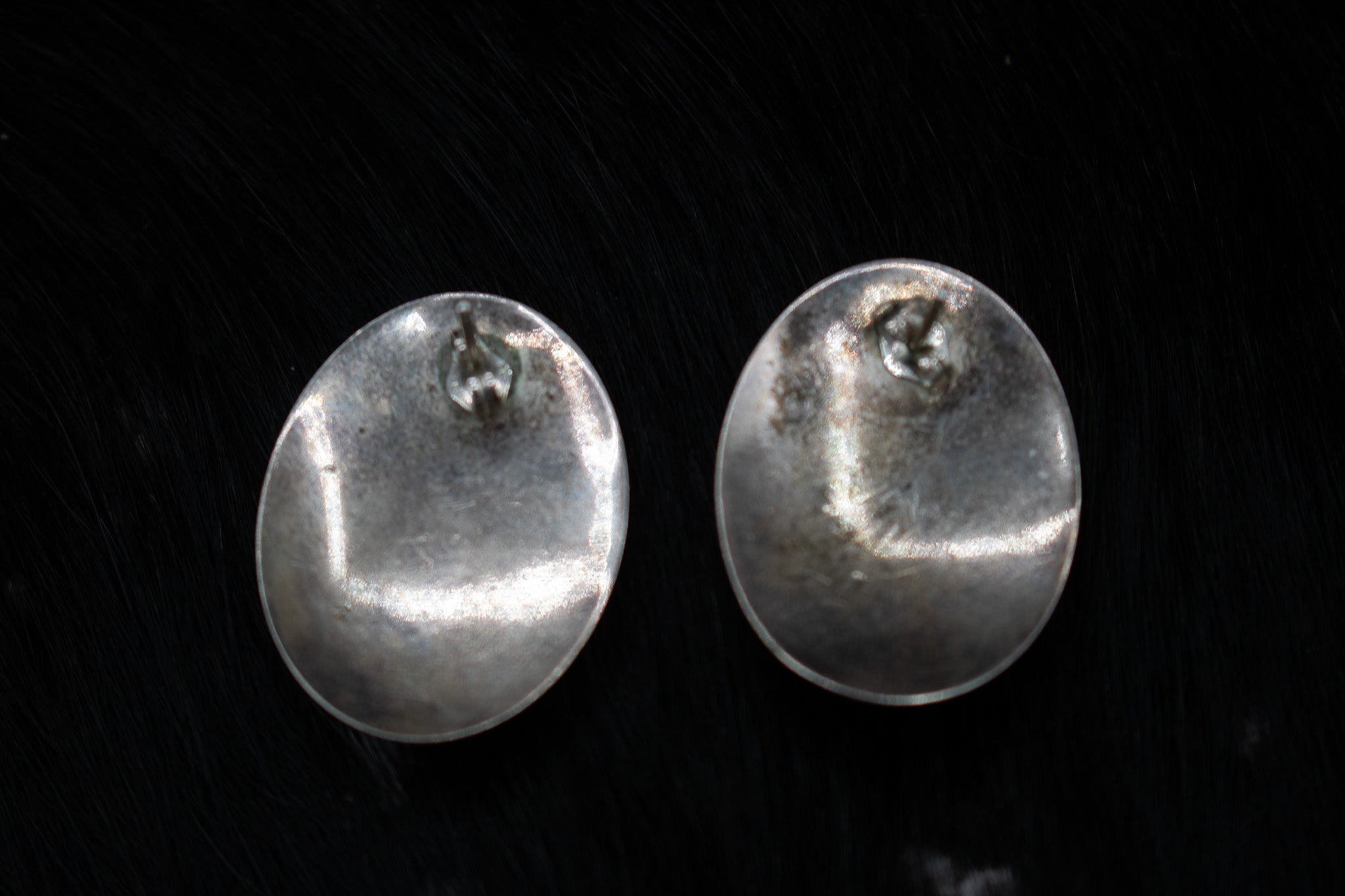 Sterling Silver Symmetrical inlayed Oval Stone Stud Earrings