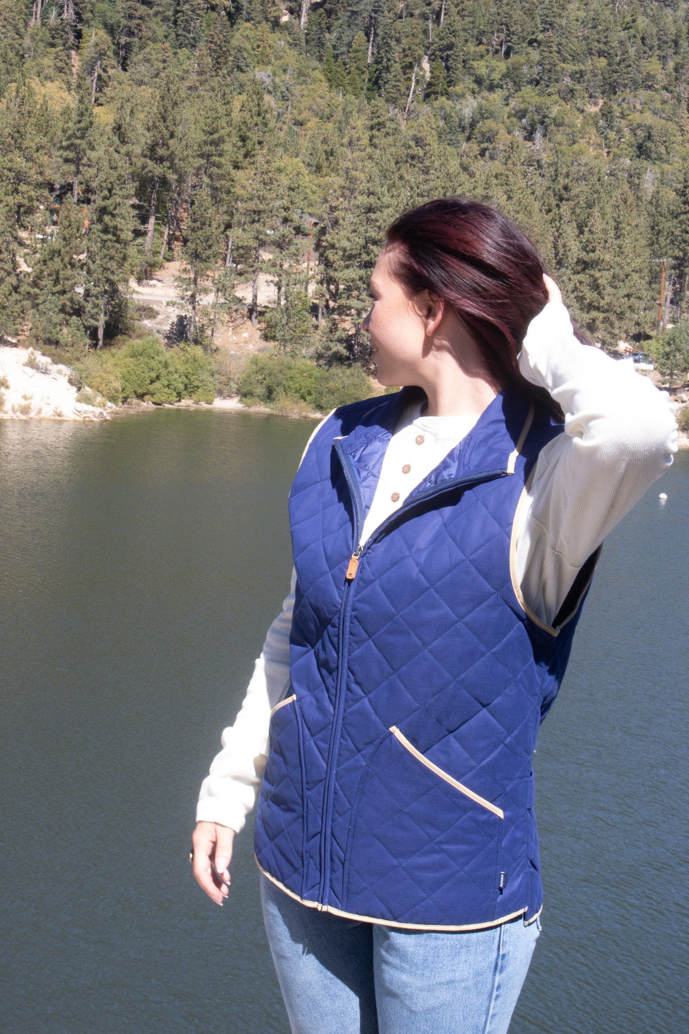 Crown & Ivy Quilted Vest Blue Eve