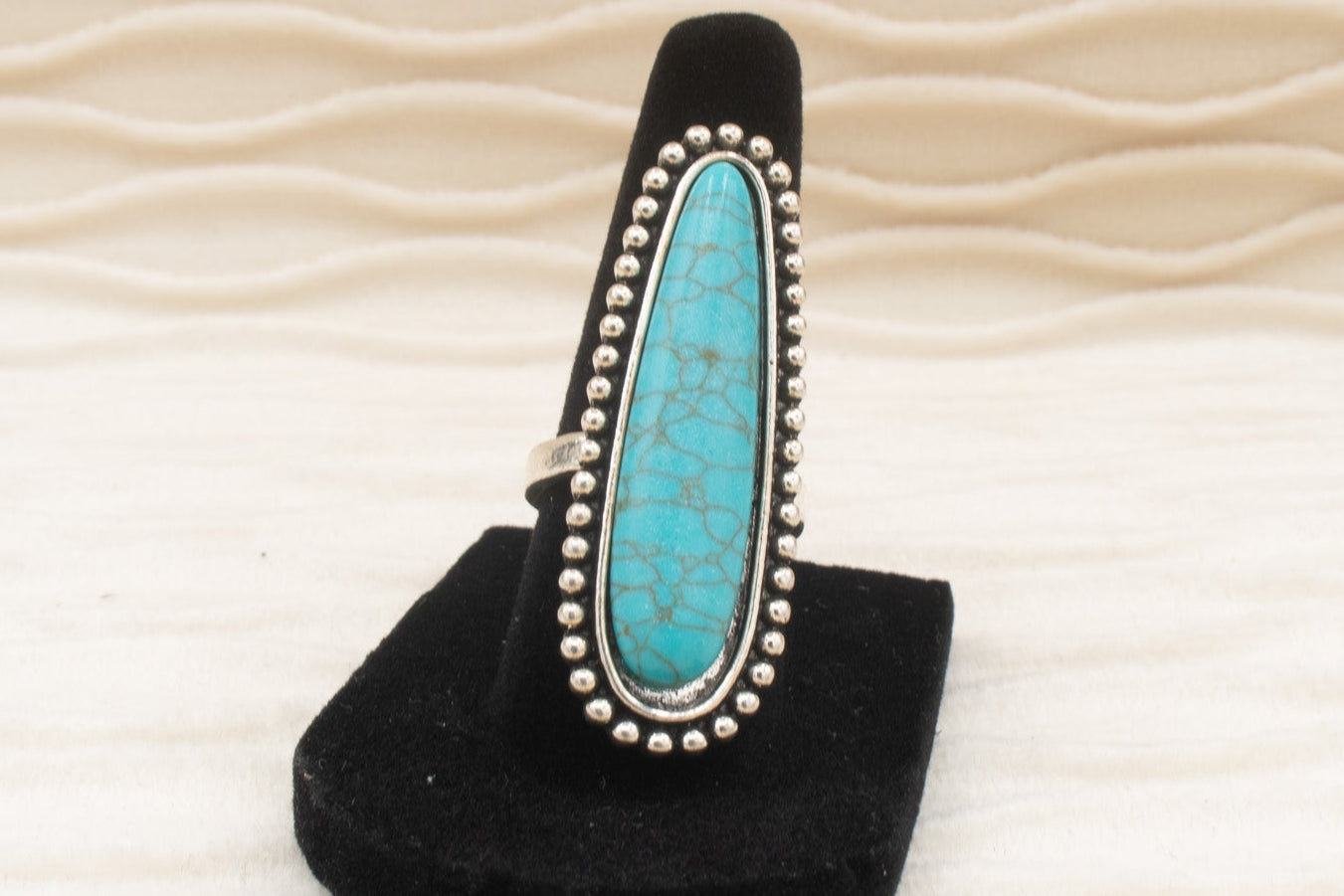 Silver Tone Faux Turquoise Stone Ring Size 6.5