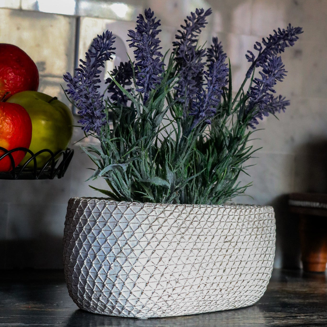 Lavender White Net Design Pot Decor