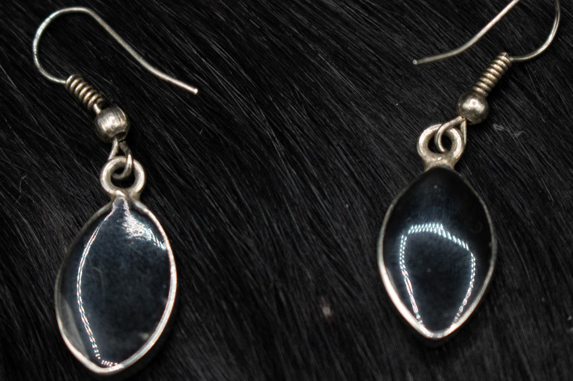 Tear Drop Black and White Moon Stone Drop Earrings