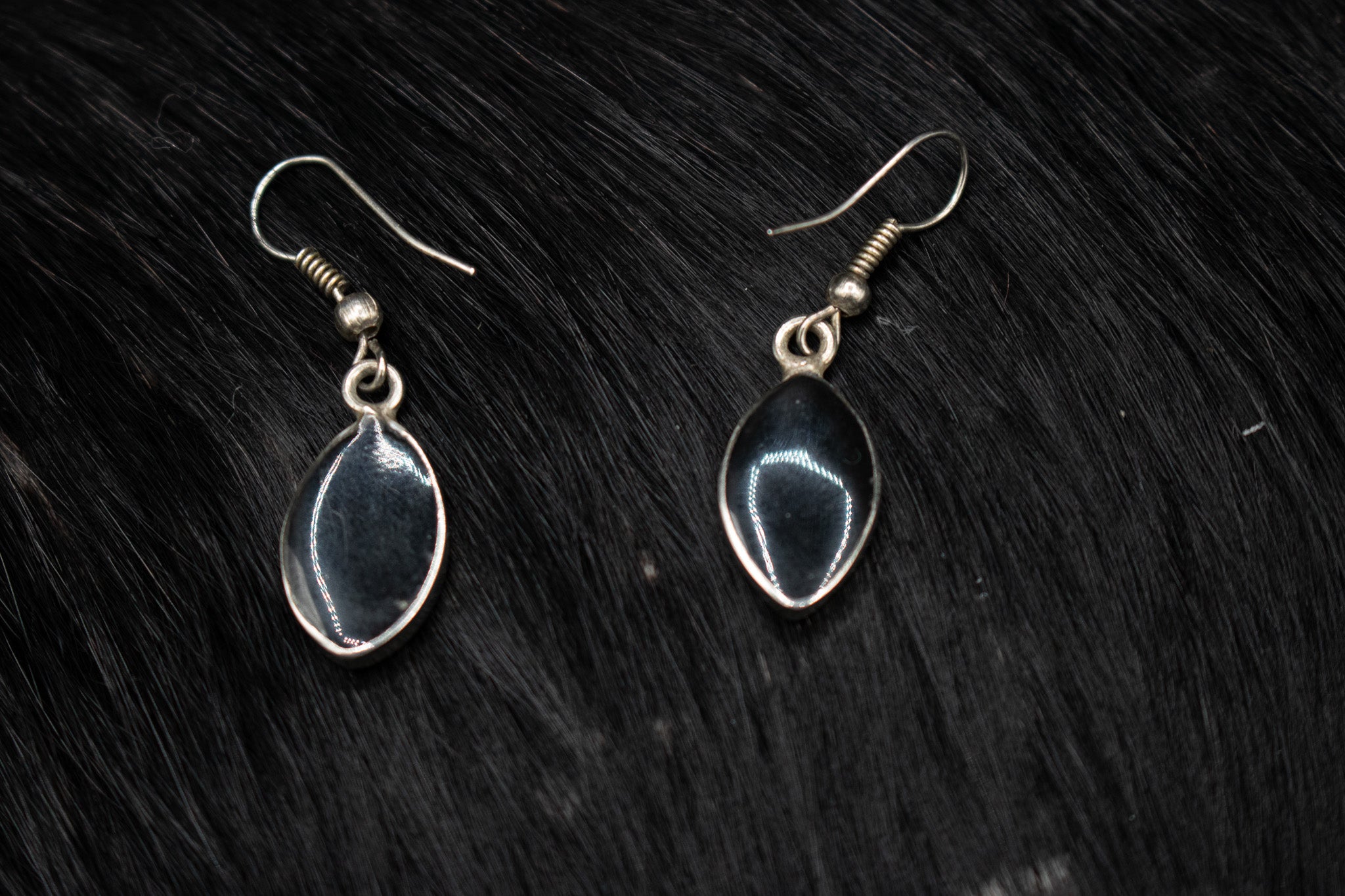 Tear Drop Black and White Moon Stone Drop Earrings