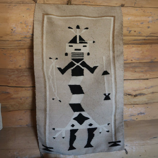 Vintage 1970s Navajo Single Yei Figure Handwoven Wool Rug - 21.5x35 inches